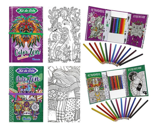 2 Kit De Arte Zen Mandalas Para Colorear, Incluye 24 Colores