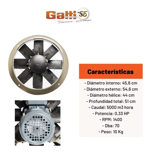 Imagen 6 de 10 de Extractor De Aire Axial Industrial 45 Cm P/ Pared Gatti Ventilación
