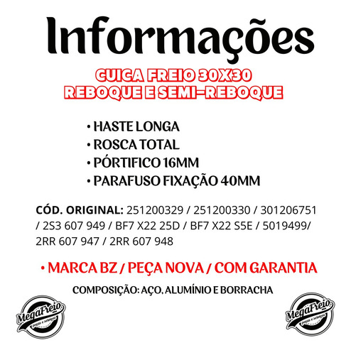 Cuica Dupla Master 30/30 Rosca 16m Vw/carreta