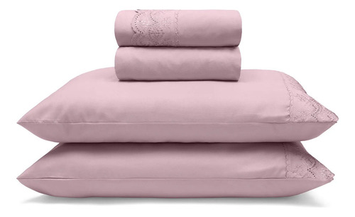 Jogo De Cama Queen Buettner Sonata Com Aplicação De Renda Am Cor Rosa 941