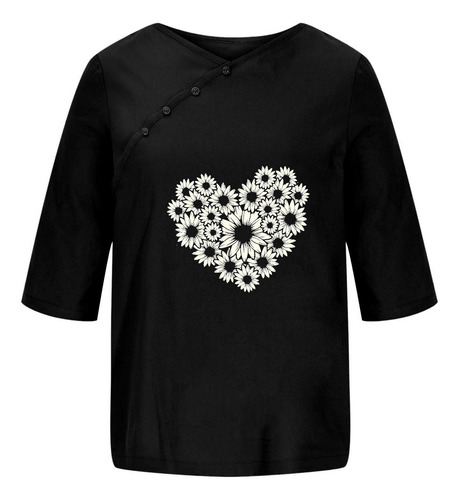 Top Casual De Manga Corta Con Botones Y Cuello Redondo Para