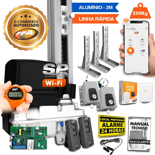 Kit Motor Ppa Basculante Wifi 2m 2 Travas 3 Sup Portão 250kg