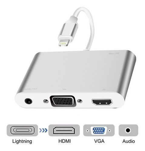 Adaptador Lightning Hub A 4k Hdmi/vga Para iPad, iPhone