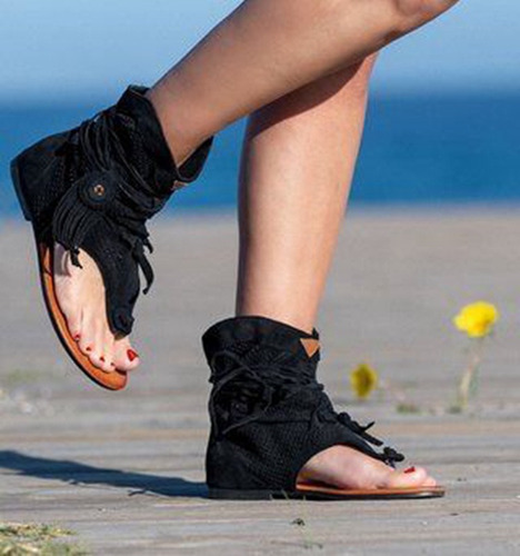 Mujeres Retro Bohemia Borla Romana Zapatos De Playa Botas