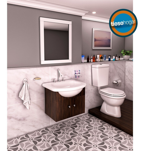 Imagen 2 de 10 de Combo Baño Mueble Grifería Sanitario Accesorios Espejo