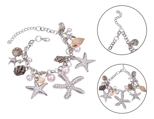 Ph Pandahall Pulsera Tobillera De Concha De Estrella De Mar, Pulsera De Plata. 9 Cm