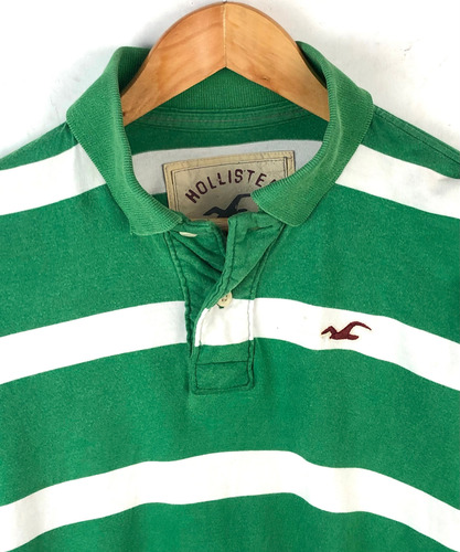 Playera Retro Deslavada Hollister Usa Rayada Gruesa Talla L (Usado)