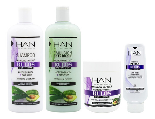 Han Kit Rulos Shampoo Acondicionador Mascara Crema De Peinar