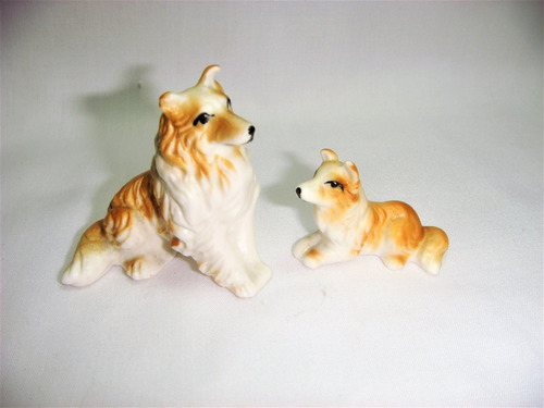 Par De Perros En Ceramica Vintage Miniatura