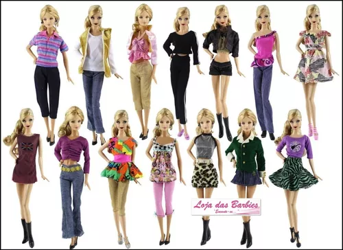 PACOTE ESPECIAL* 05 Roupas Fashion Para Barbie + 10 Pares de