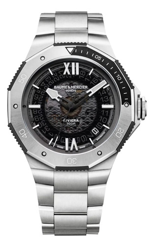Reloj Baume & Mercier Riviera Automático 10717 Correa Plateado Bisel Plateado Fondo Negro