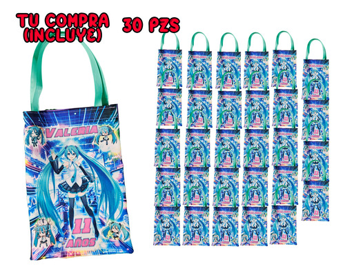 30 Bolsitas Dulceros Hatsune Miku Anime Fiesta Cumpleaños Morado Hatsune Miku Modelo 1