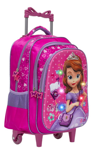 Mochila Escolar Feminina Led Princesinha Sofia Rodinha