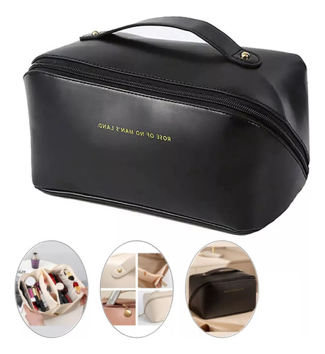 Necessaire Feminina Grande Maquiagem Cosméticos Viagem Wbcom Cor Preto Desenho Do Tecido Liso