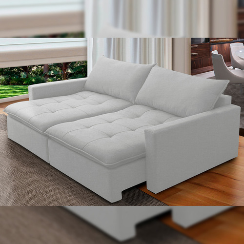 Sofá Cama Retrátil Reclinável Sala 208cm Lari Bouclê Cinza