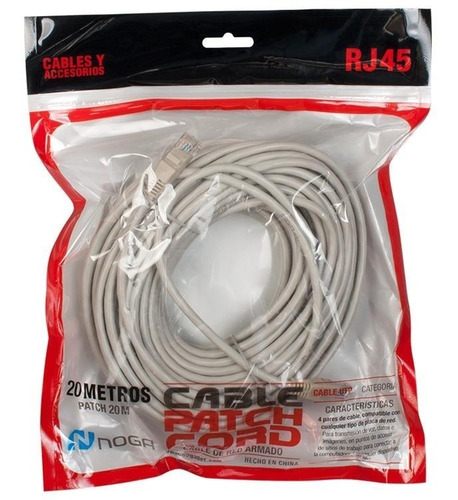 Imagen 2 de 10 de Cable De Red 20 Metros Largo Utp Ethernet Rj45 Noga Patch 20