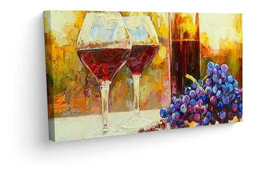 Cuadro Decorativo Canvas Copas Y Uvas Tipo Oleo Frutal