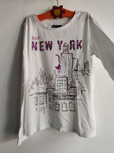 Remera Niña Gap New York Con Lentejuela Talle 10 Manga Larga