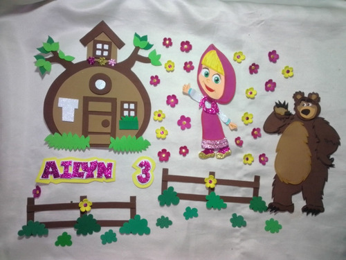 Topper Masha Y El Oso En Foami Para Decorar Tortas