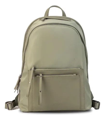Mochila Tipo Impermeable Y Simil Cuero Bolsillos Lincolns Salvia