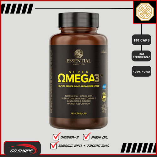 Super Omega 3 Tg 180 Caps Ultra Epa Dha Essential Nutrition Sabor Natural
