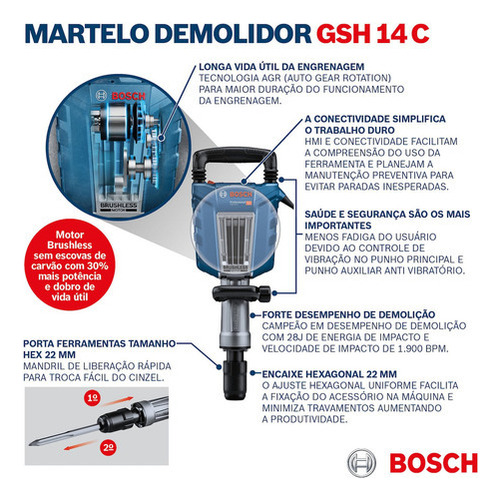 Martelo Demolidor Brushless Bosch Gsh 14 Vc 1750w