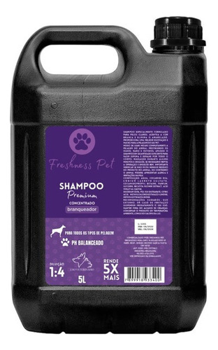 Shampoo Pet Cães E Gatos 5 Litros Concentrado Freshness Pet Fragrância Branqueador