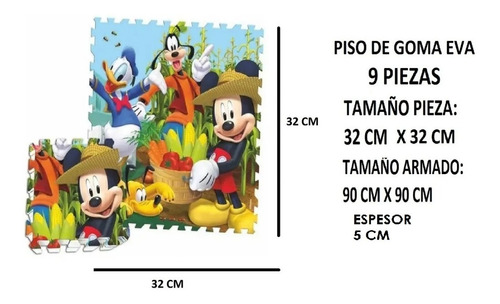 Imagen 3 de 5 de Piso De Goma Eva Mickey 32 Cm X 9 Piezas Tapimovil Playking