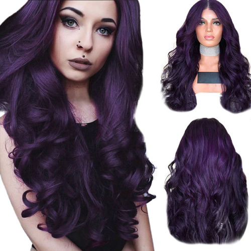 Mz Peruca Para Mulheres, Cabelo Comprido, Roxo, Cacheado,