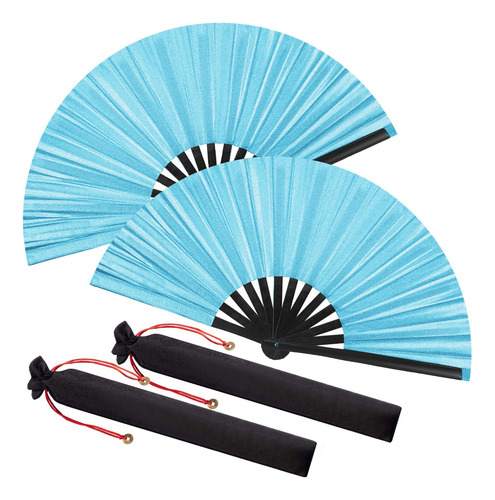Abanicos De Seda Plegables A Mano Maitys Tai Ji Wathet Blue