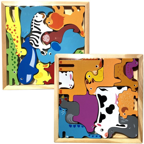 Imagen 1 de 4 de Rompecabezas De Madera Infantil Puzzle Animales Cubeta Toys