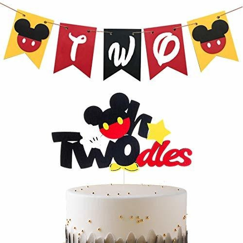 Mickey Mouse Two Birthday Banner Cake Topper Twodles Mickey 