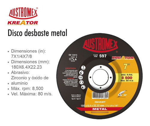 Imagen 2 de 3 de Disco De Cubo Kreator Para Desbaste De Metal De 7 Austromex