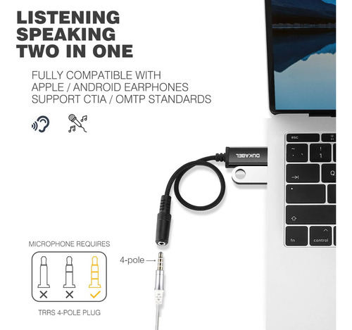 Imagen 4 de 8 de Cable Dukabel Usb A Trs Hembra Adaptador 2 En 1