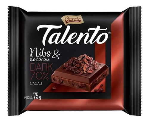 Chocolate Amargo 70% Com Nibs De Cacau Talento 75g