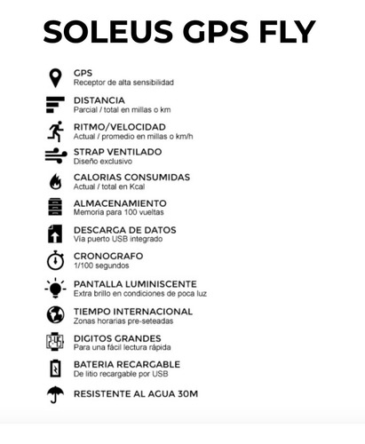 Imagen 4 de 4 de Reloj Soleus Gps Fly - Datos - Ritmo - Cal - Varios Colores