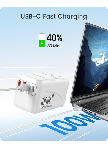 Lencent Adaptador Universal De Viaje Gan Iii 100w Adaptador