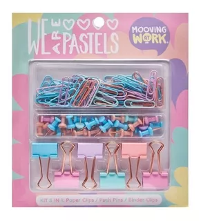 Set De Oficina Mooving At Work Pastel Kit 3 En 1 Pins Clips