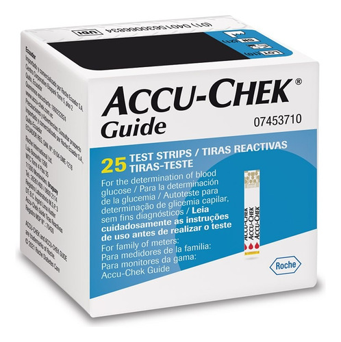 25 Tiras De Teste Glicemia Glicosimetro Accu Chek Guide