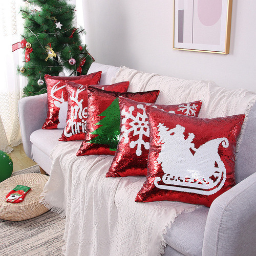 Fundas De Almohada Con Forma De Ciervo Navideño Con Lentejue