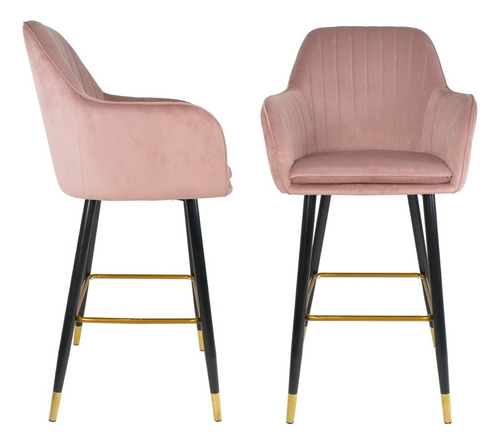Sillas altas tapizadas banco Terciopelo Velvet rosa set 2 acabado de la estructura mate Rack & Pack