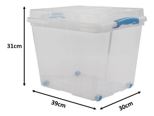 Caja Multiusos Organizadora 27 Lts Con Ruedas Transparente