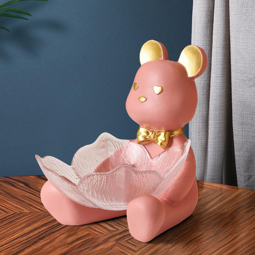 Bandeja De Almacenamiento De Estatua De Oso De Resina, Rosa