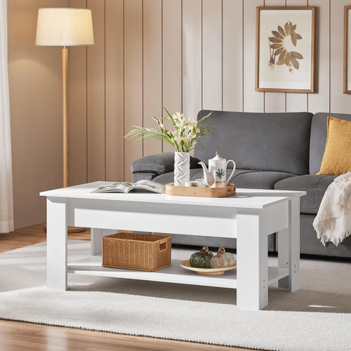 Mesa De Centro Elevable Con Compartimento Y Estante Blanco 1