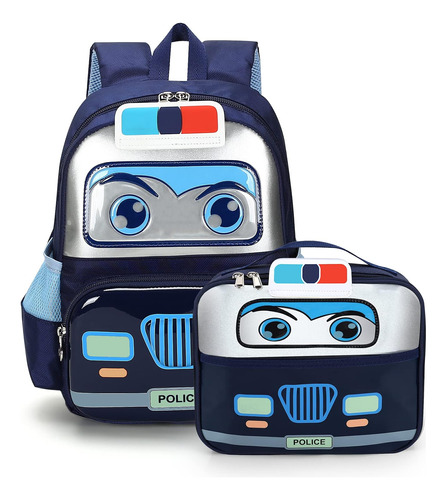 Ruru Monkey Kids Toddler Police Car Mochila Con Fiambrera, M