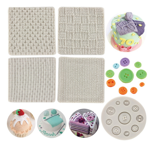 5pcs Molde De Silicona Encaje De Punto Botón Fondant Resina