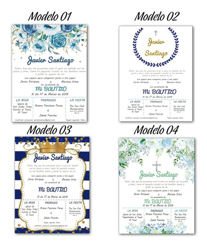50 Invitaciones+50pases Bautizo Niño Angelito