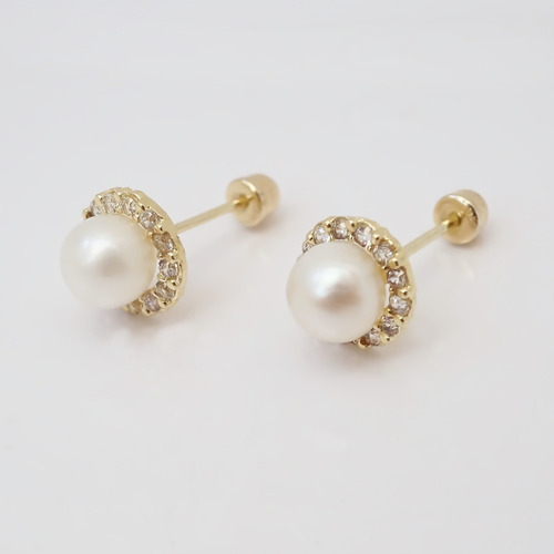 Amor Eterno - Broqueles Perla Diamantes / Aretes Oro 10k