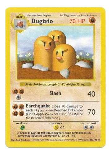 Cartas Pokemon Dugtrio 19/102 Español Played Base Set 