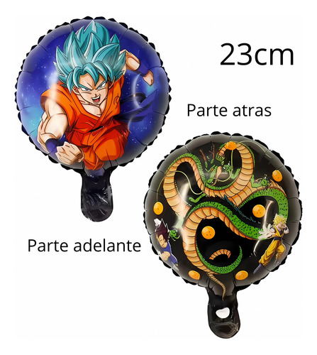 Pack 4 Globos Dragon Ball Z Redondos Metalizados Chicos 23cm Azul Negro Dragon Ball Z